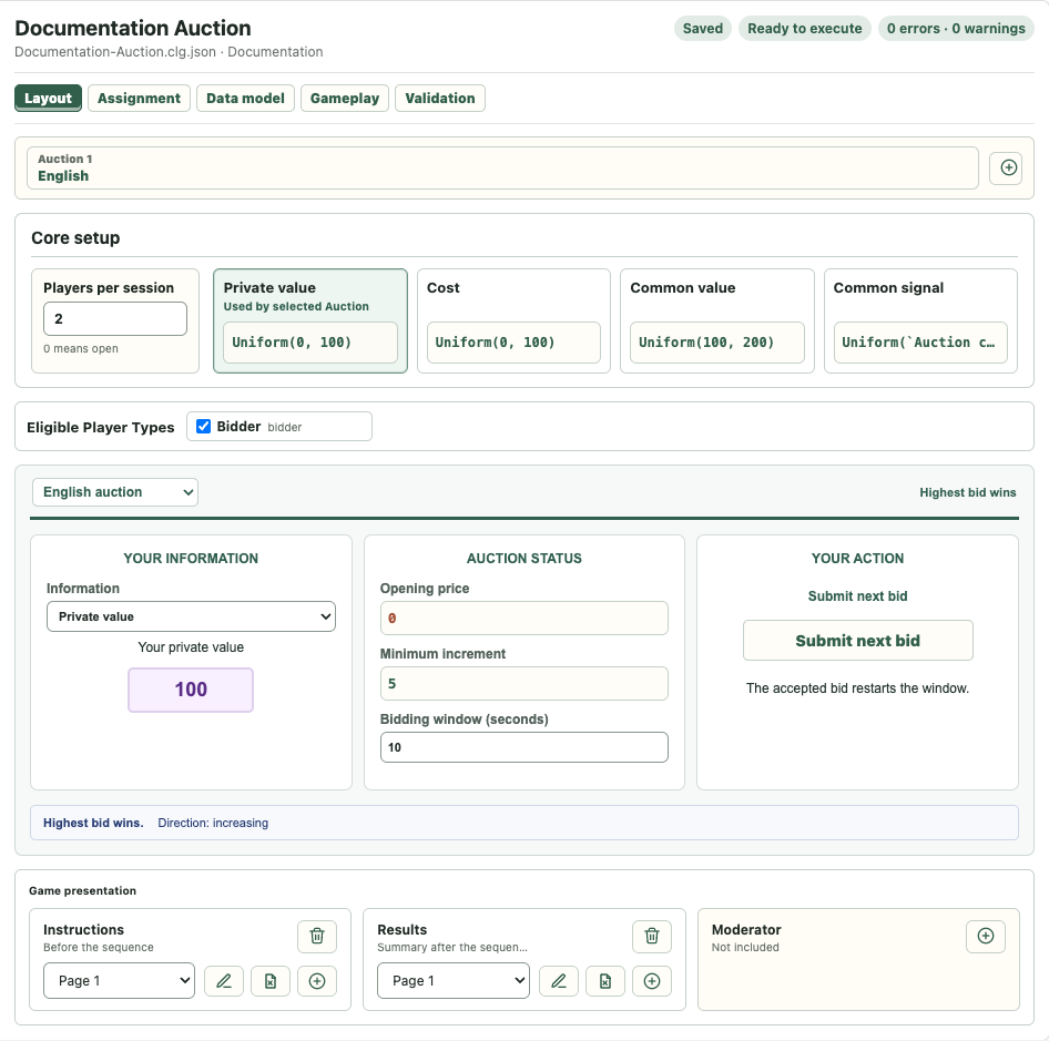 Auction Layout editor