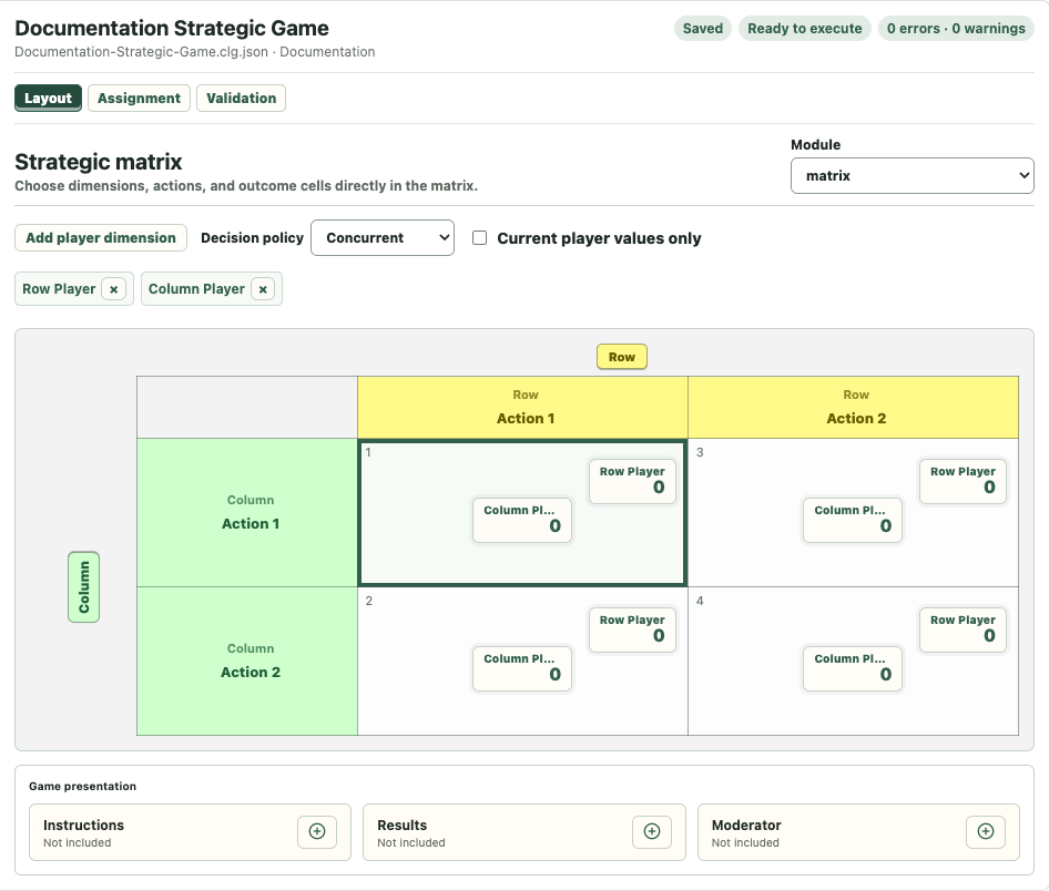 Strategic payoff matrix editor